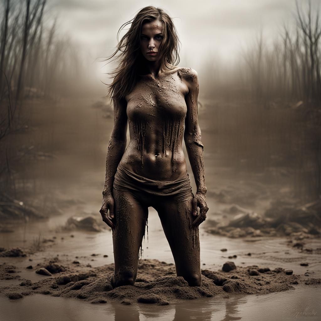 Woman Covered in Mud: Intricate, High Resolution