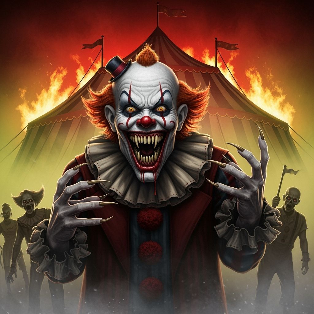 Grotesque Clown with Sharp Teeth in Dark Fantasy Style