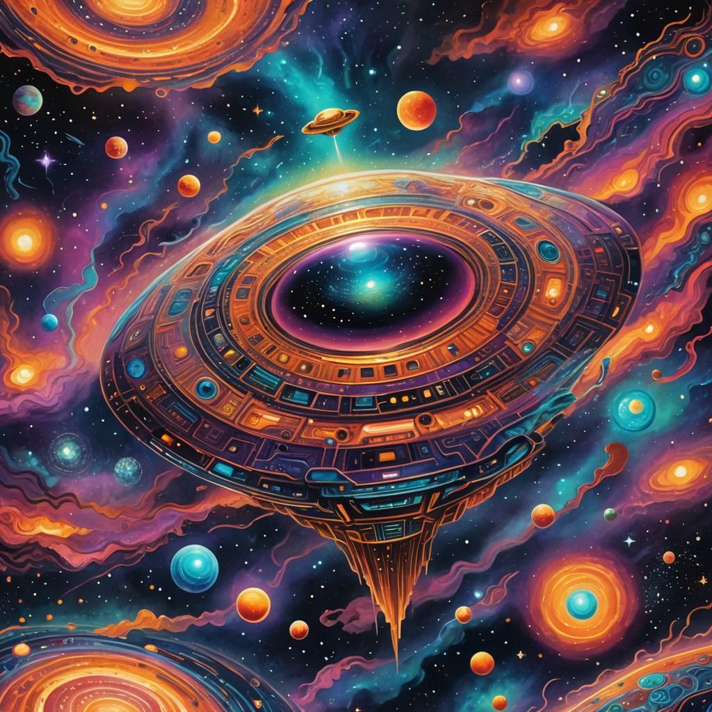 UFO Adrift in Space: A Mixed Media Illustration