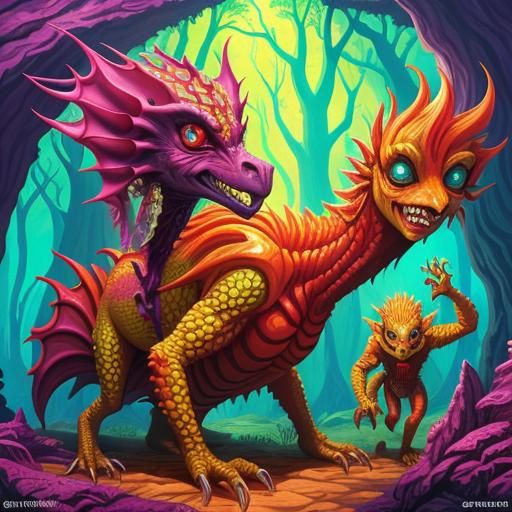 Vibrant Fantasy Creature and Sibling