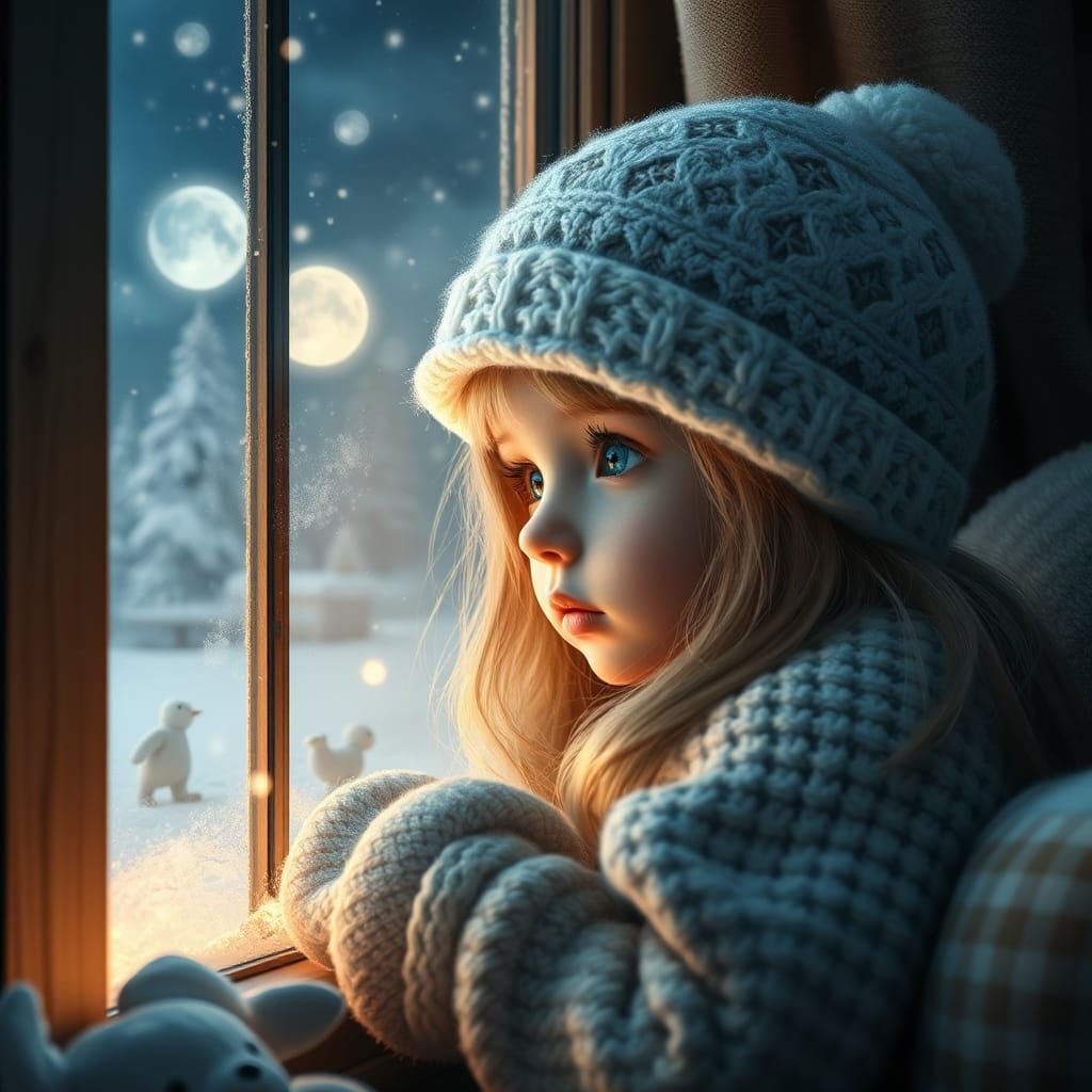 Little Girl Gazing at Winter Wonderland: Matte Painting