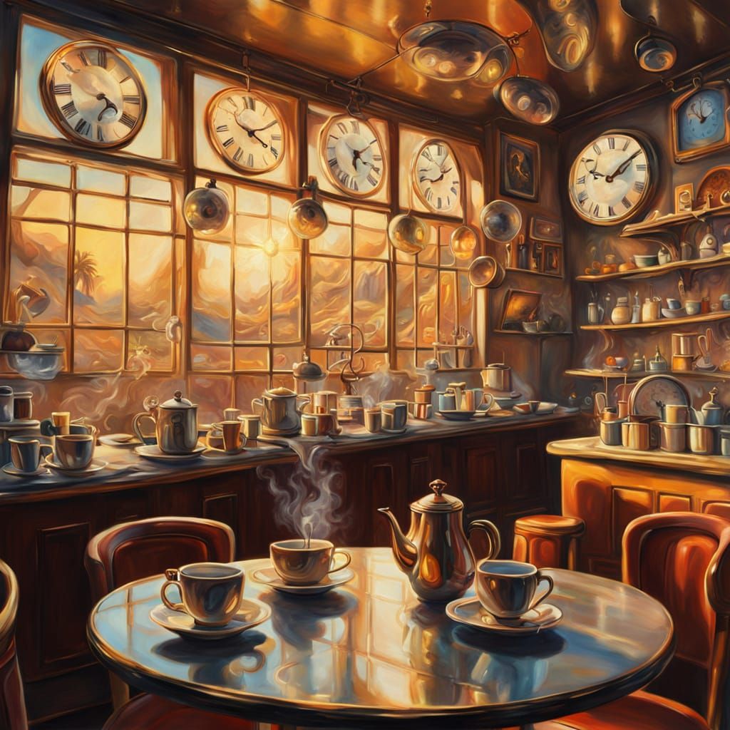 Dreamy Cafe in Salvador Dali Surrealist Style