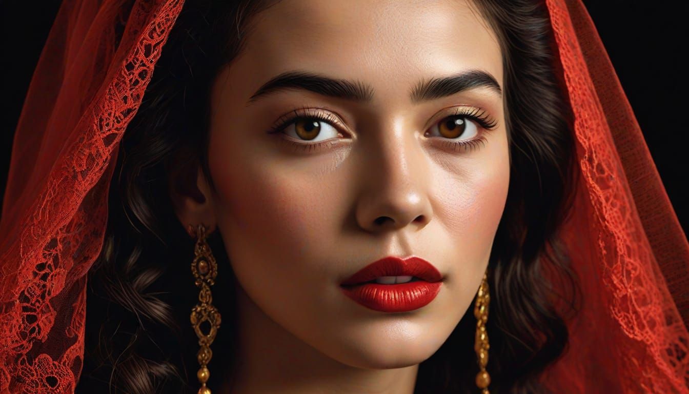 Surreal Woman's Face with Vivid Red Lips