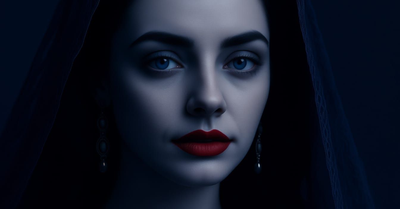 Woman's Face Black and White Red Lips Expressive