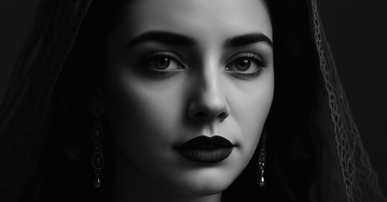 Beautiful Woman Portrait with Red Lips and Flowing Hair