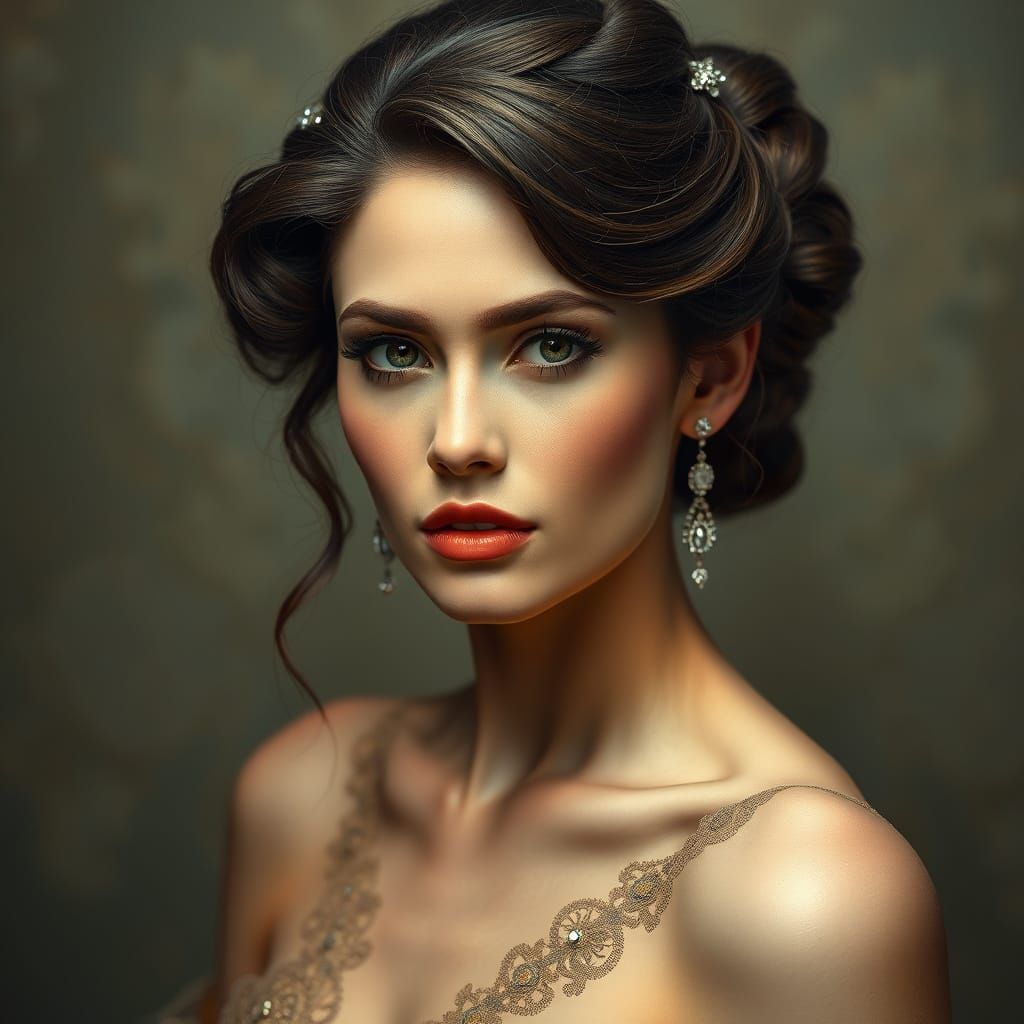 Luxurious Portrait of an Aristocrat Woman in Elegant Evening...