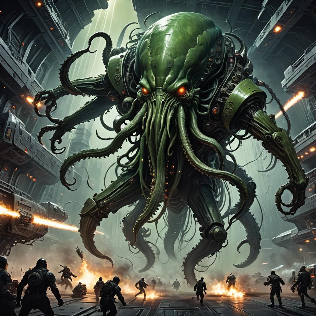 Cyborg Cthulhu Attacks Spaceship in Epic Detail