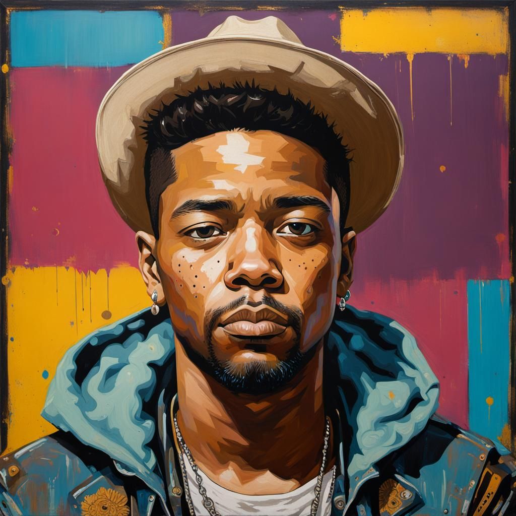 Colorful Funk Art Portrait of Young Western Boy