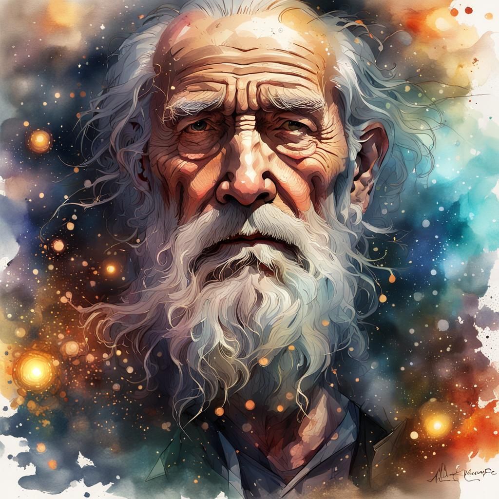 Cosmic Elder: Watercolor Fantasy Portrait