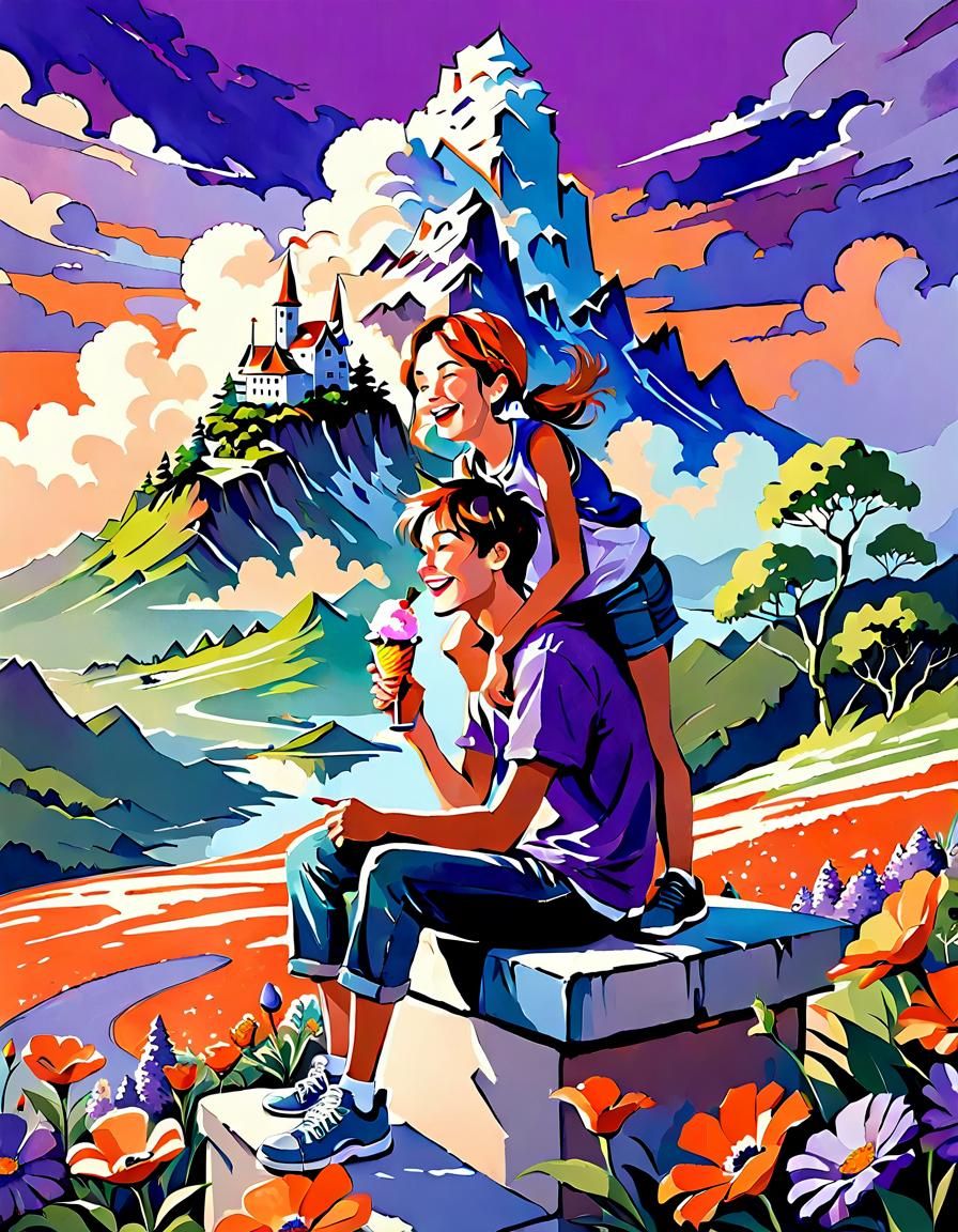 Girl with Ice Cream on Brother's Neck, Watercolor