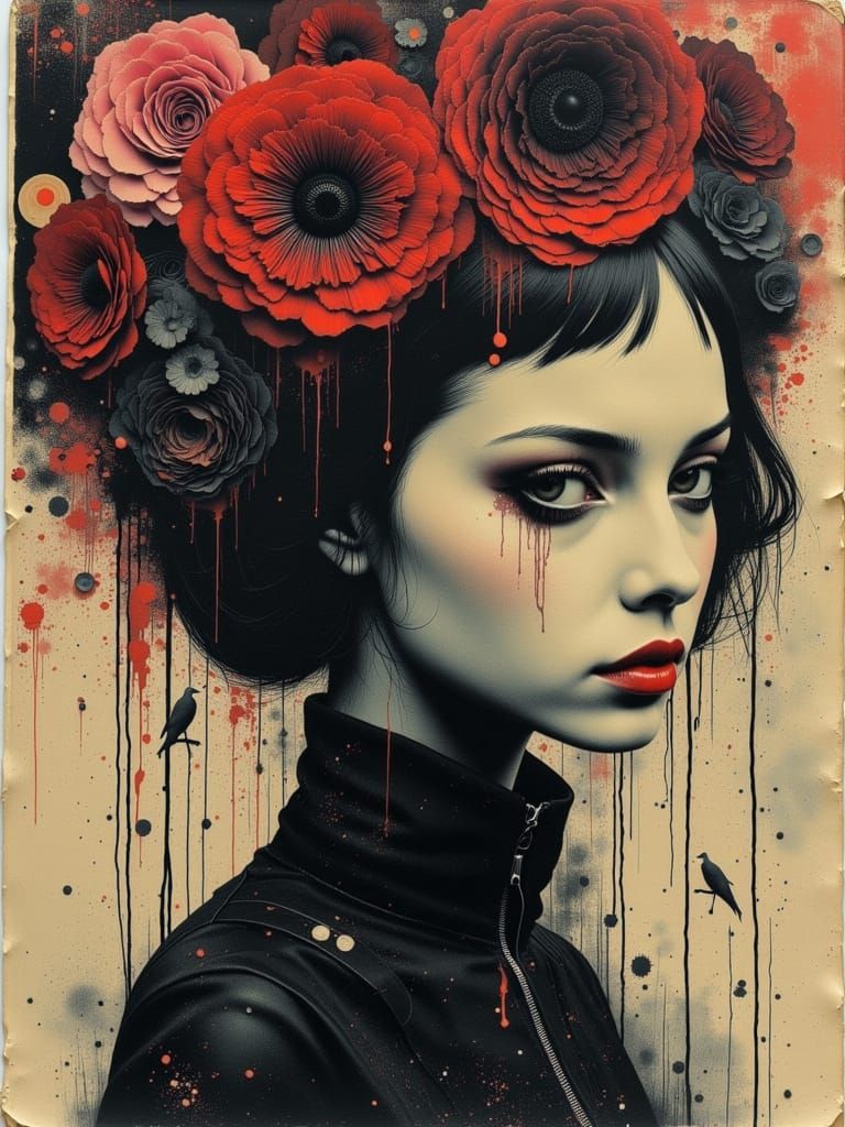 Colorful Gothic Woman in Watercolor and Ink