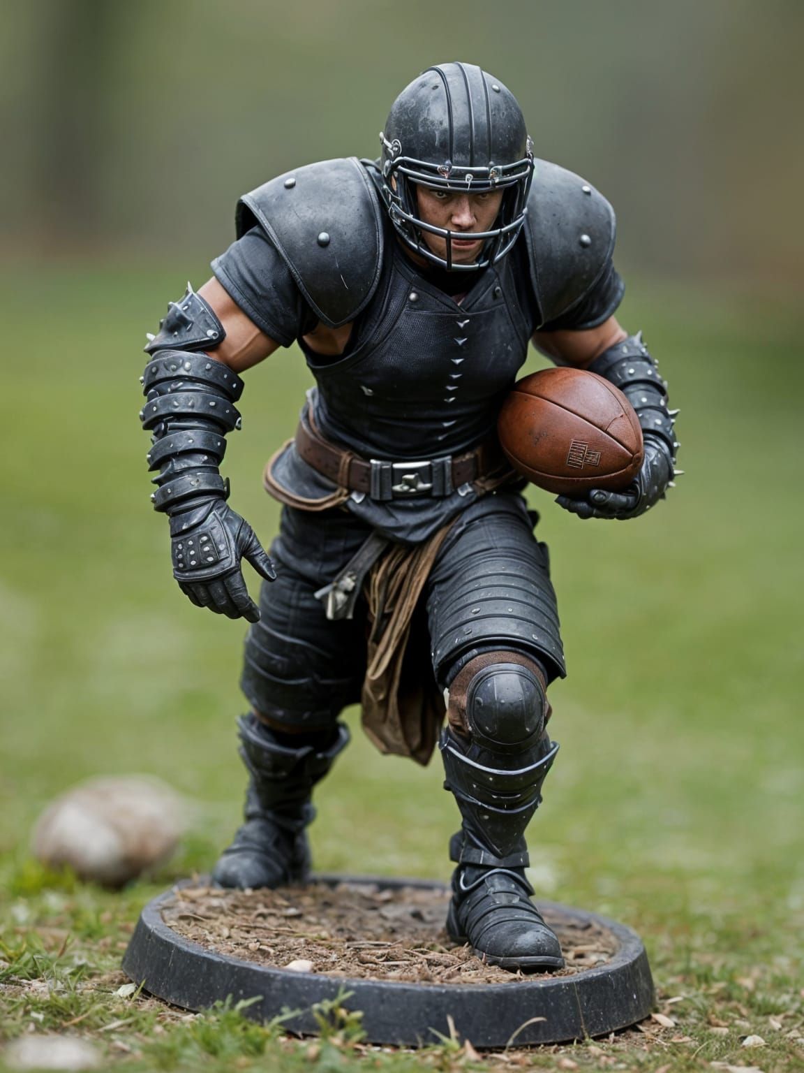 Medieval Elf Football Player in Black Armor