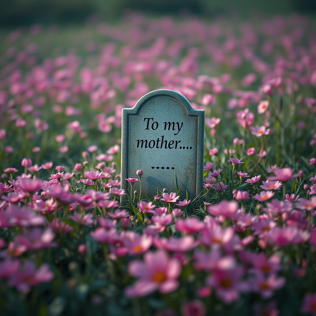 Pink Flowers Surround Grave, Detailed Matte Painting