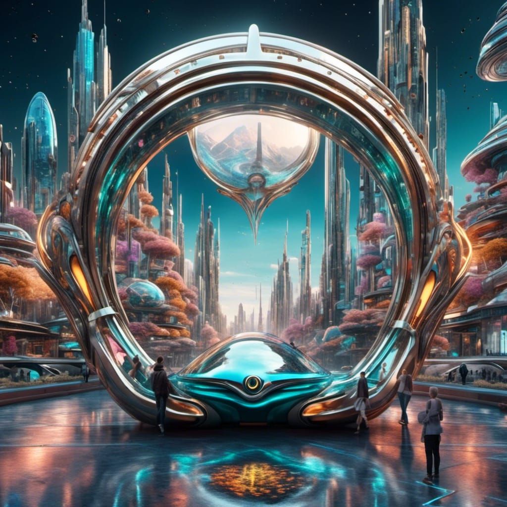 Exotic Alien City with Gleaming Portal