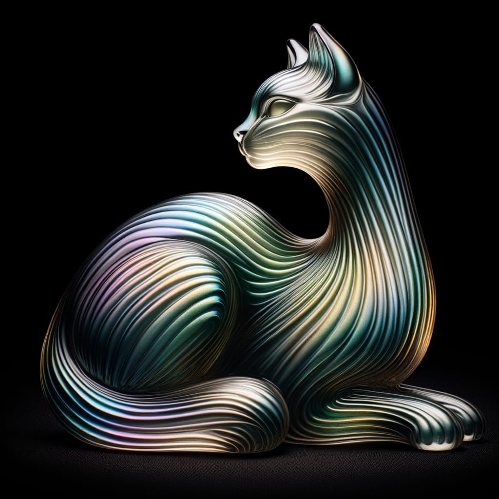 Iridescent Cat Perfume Bottle in Art Glass Style