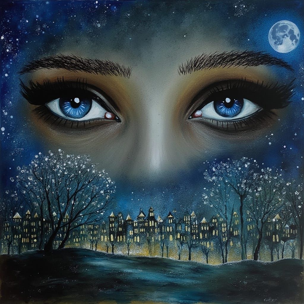 Sapphire Windows to the Soul: A Dreamy Cityscape Unfolds