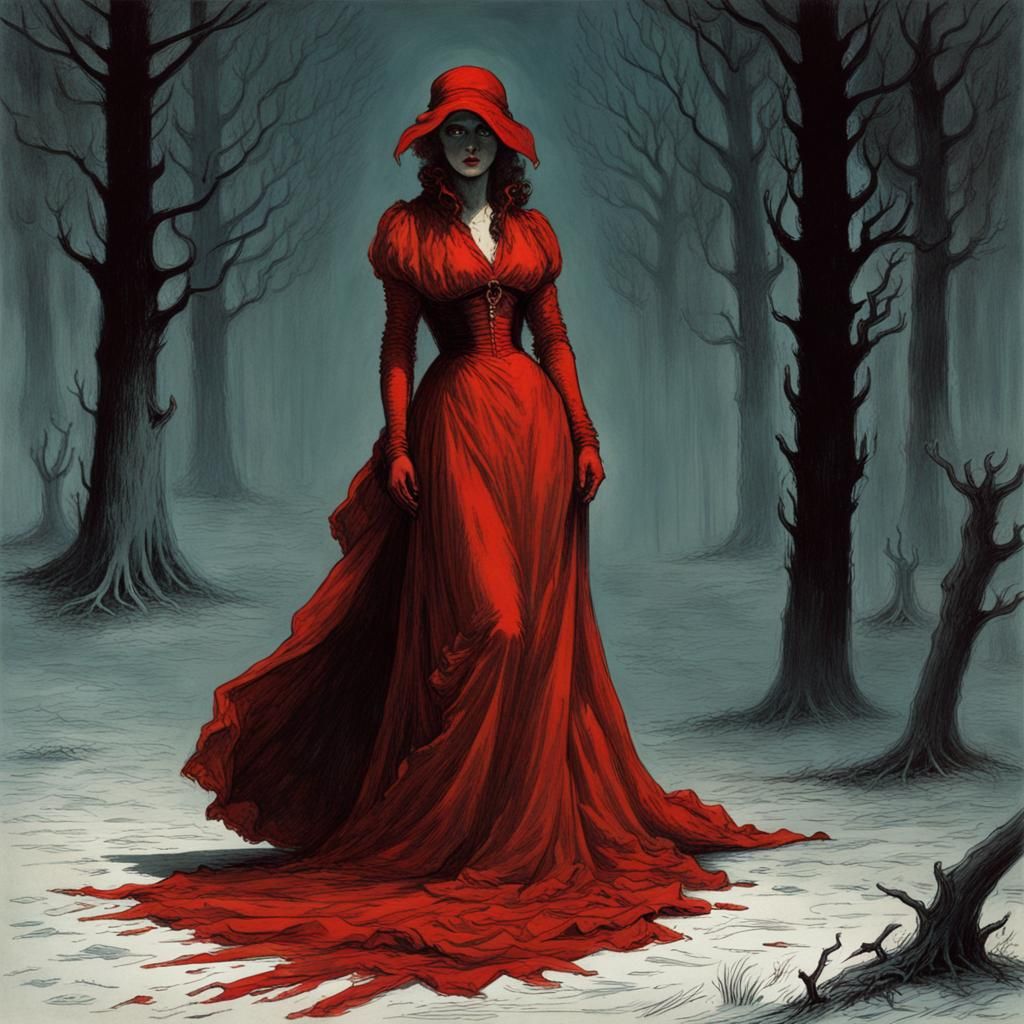 Lady in Red: Gothic Horror Illustration