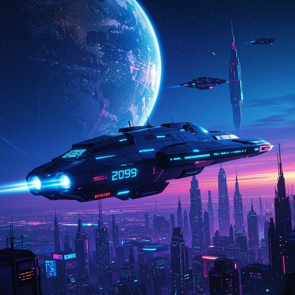 Cyberpunk Spacecraft in Futuristic Dystopian Orbit