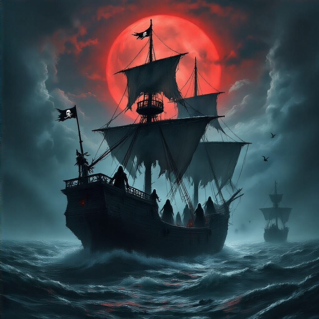 Spectral Pirate Ship in Stormy Seas