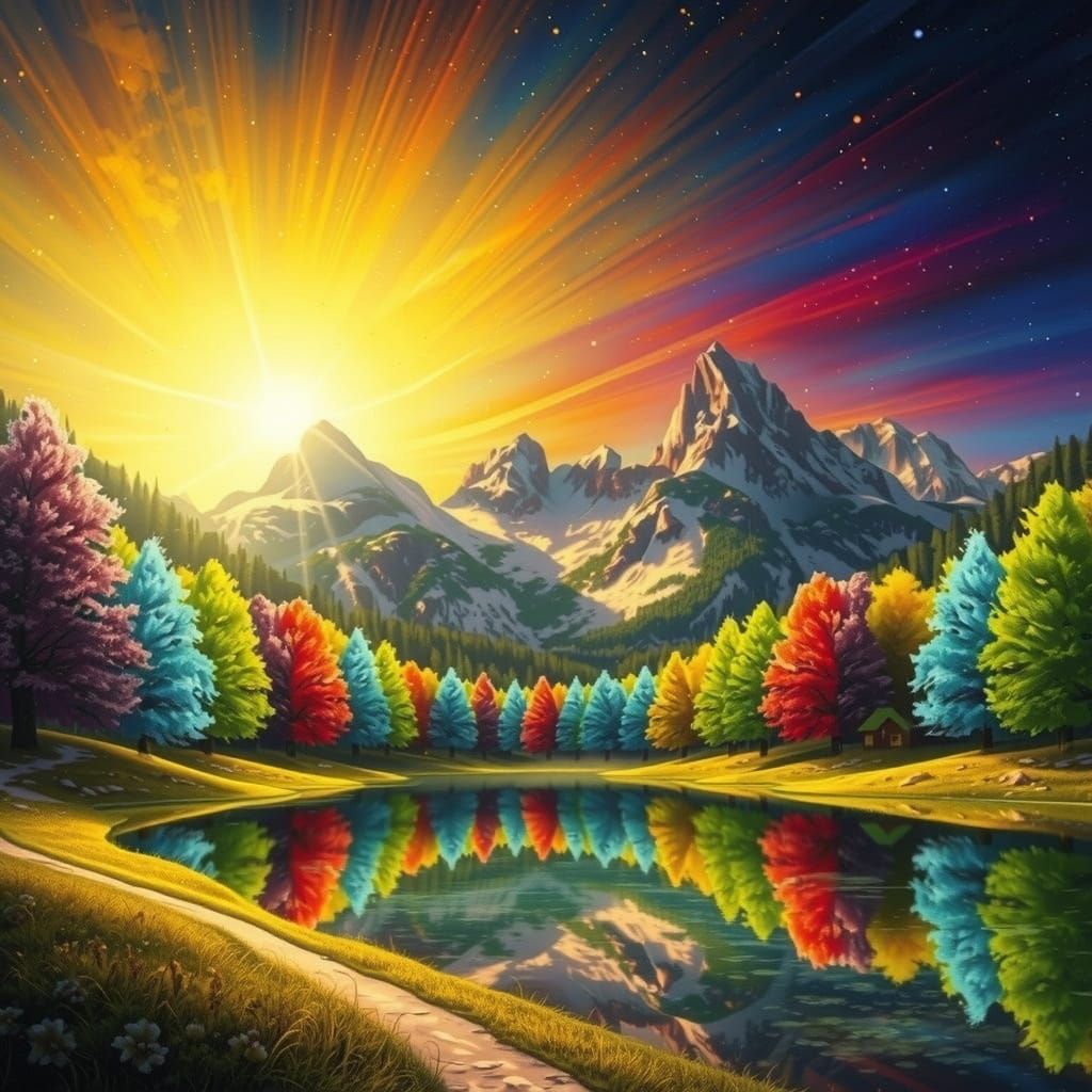 Serene Winter Mountain Dawn with Glacial Waterfall and Auror...