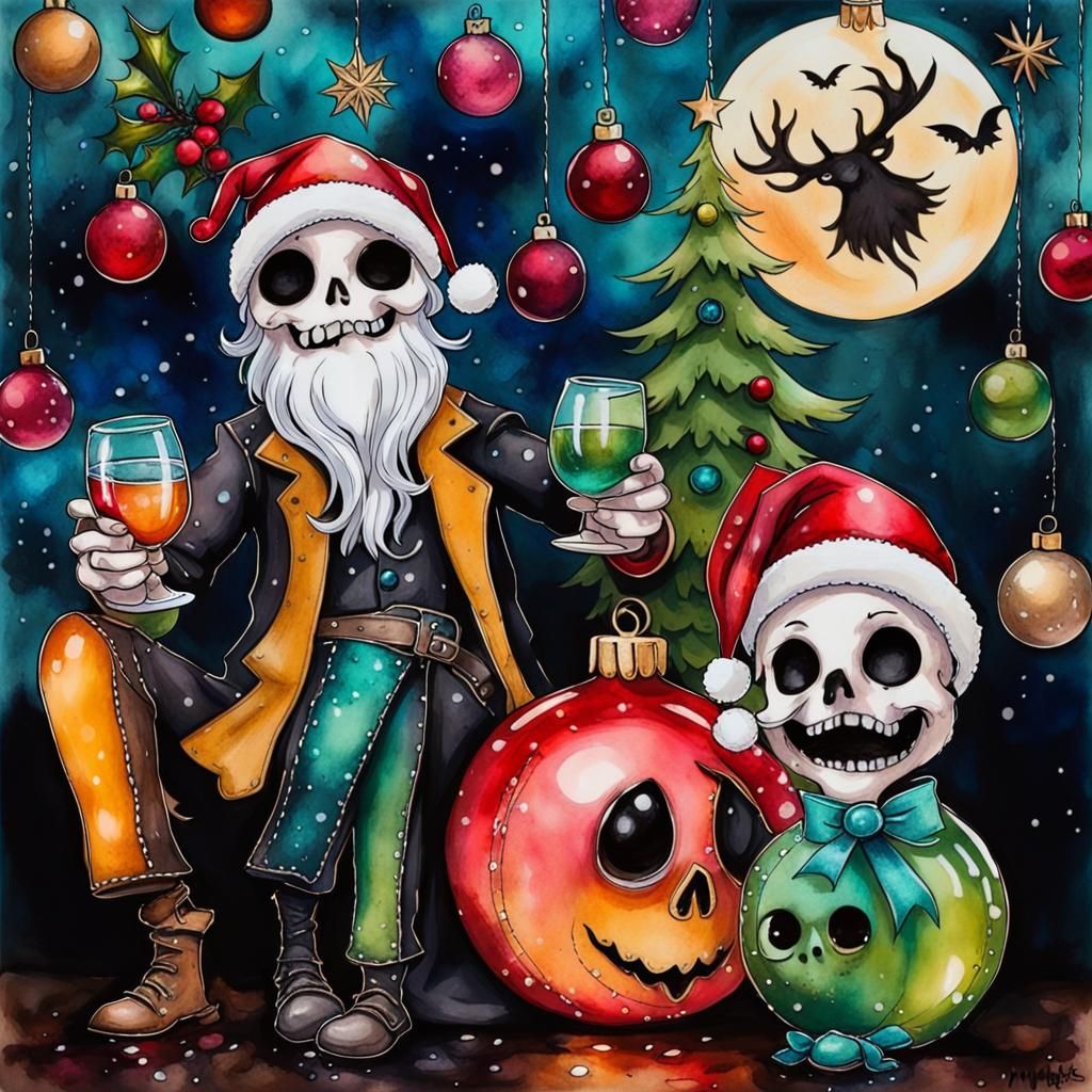 Gothic Christmas Misfits in Alcohol Ink Style