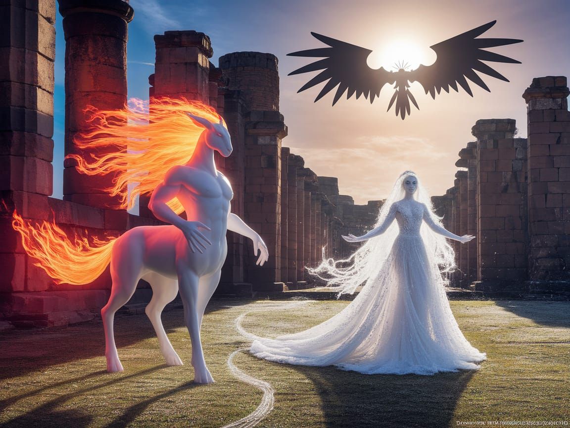 Ethereal Aeon Ifrit Stands Majestically Amidst Ancient Ruins...