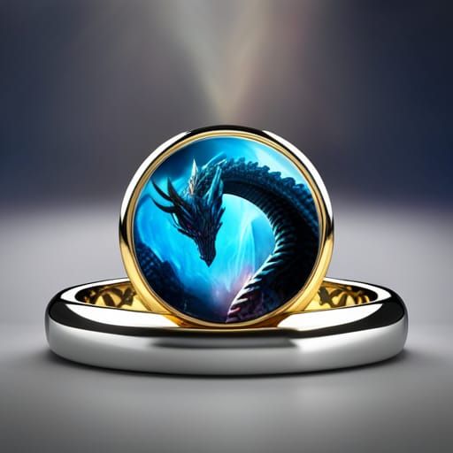 Multicolored Dragon in Ice Blue Cave, inside a Keepsake ring