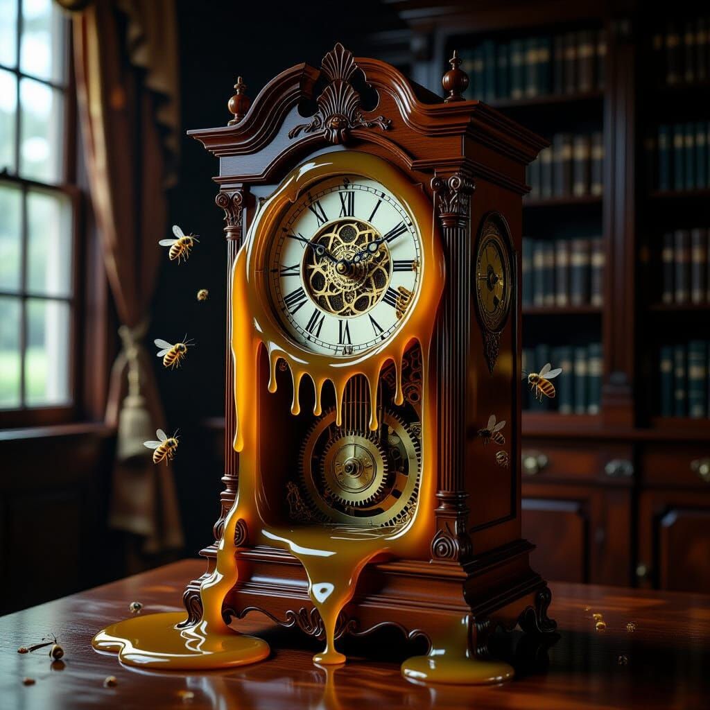 Surreal Honey Clock in Dark Study