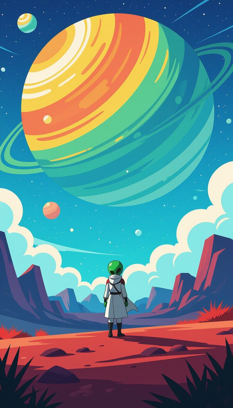 Alien Visitor on Distant Planet in Studio Trigger Style