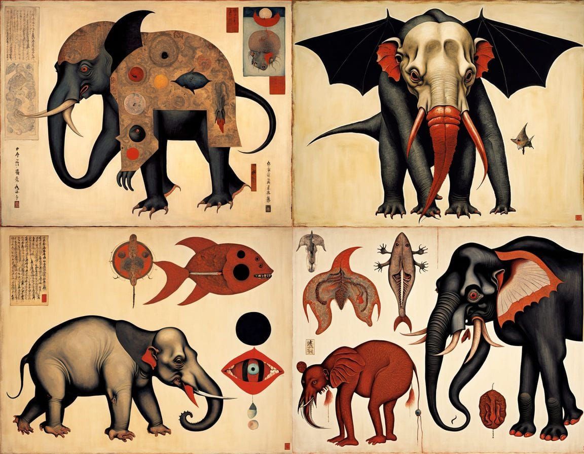 Surreal Mythical Creature in Ukiyo-e Style