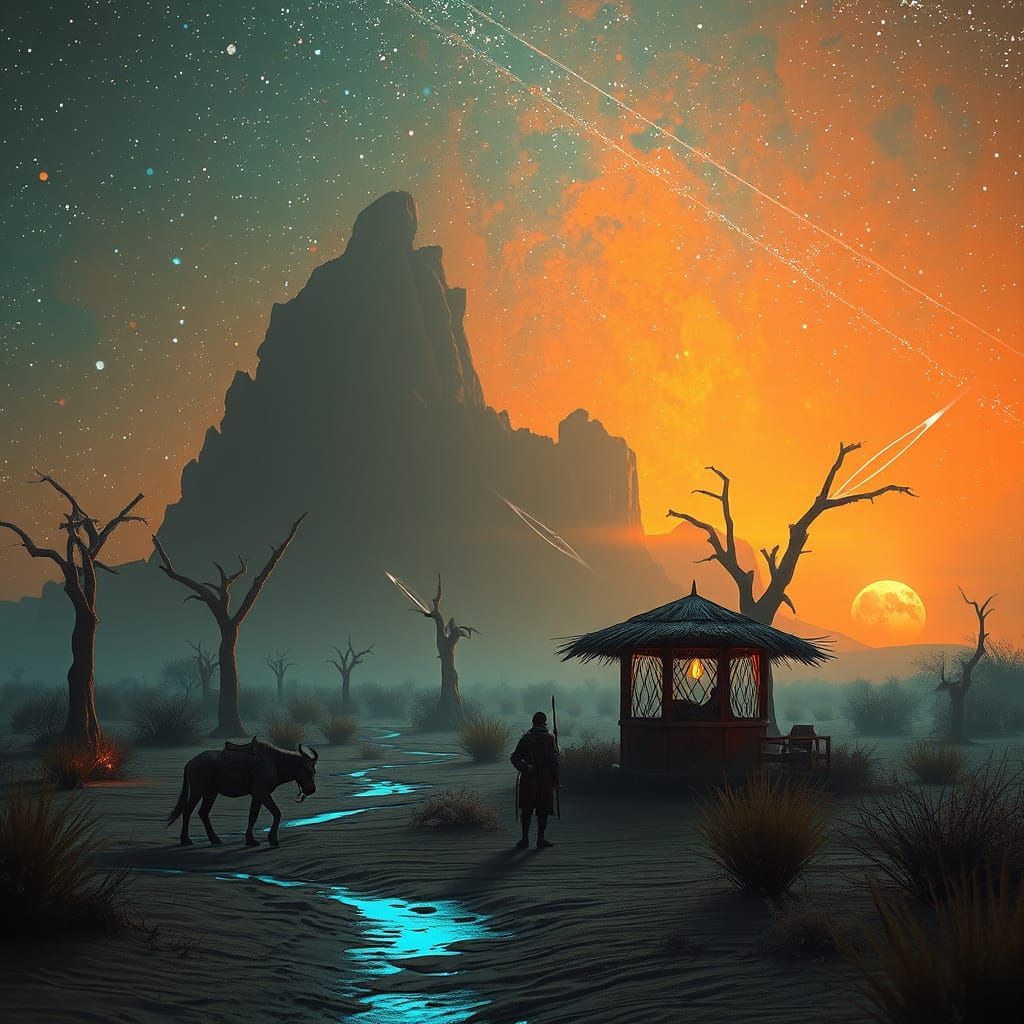 Vibrant Kalahari Desert Landscape in Cyberpunk Style