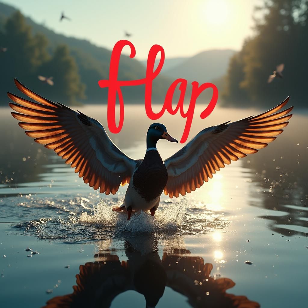 Duck's Serene Lakeside Flight: Matte Painting Style