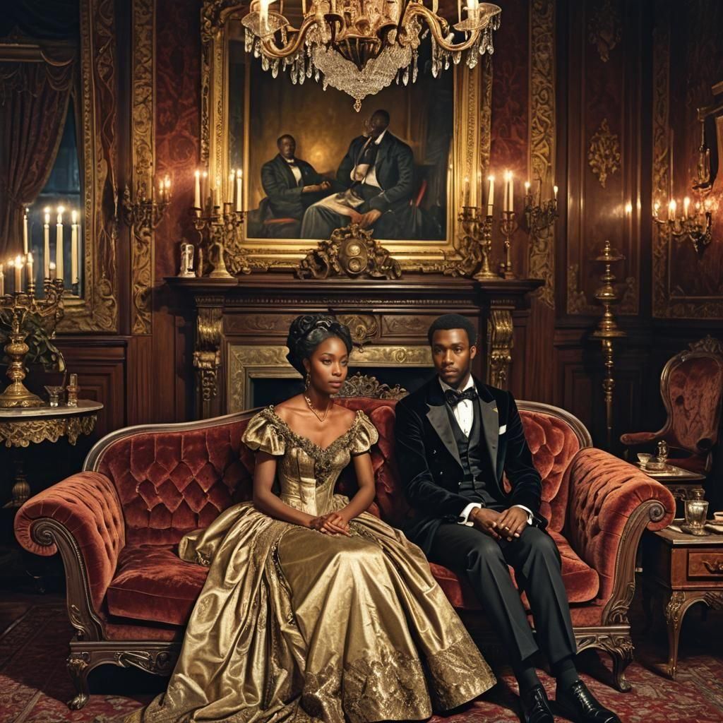 1865 Black couple candle atmospheric romantic setting