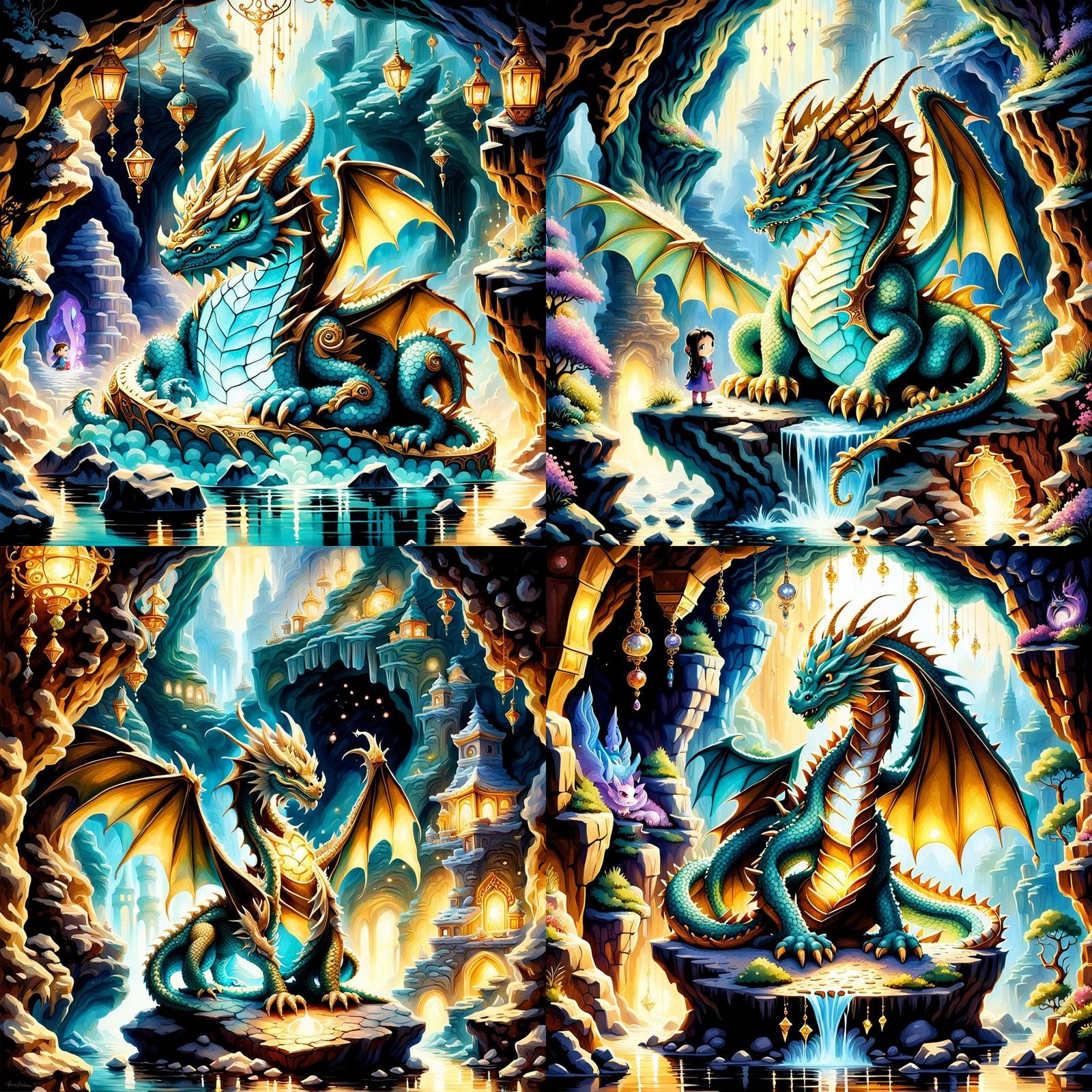 Chibi Dragon in a Treasure Cave, Ethereal Fantasy