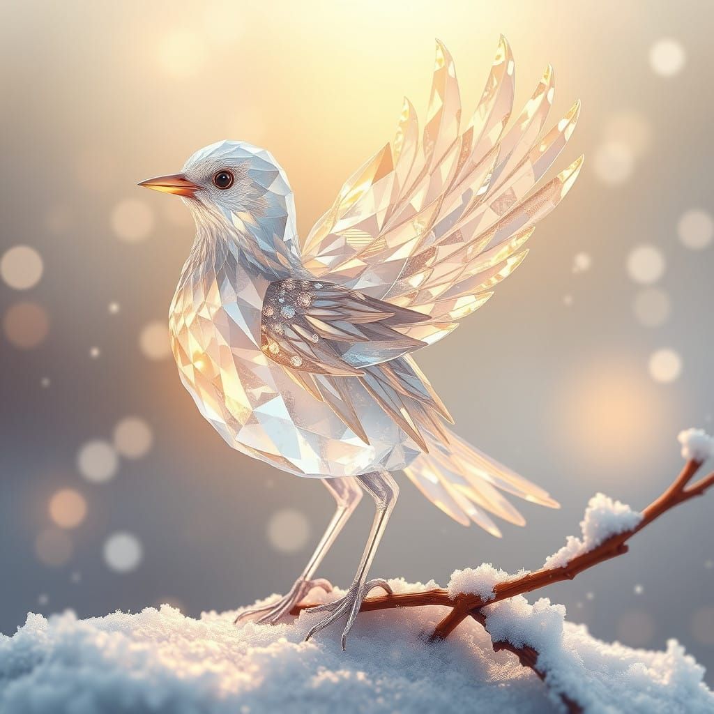 Crystal Bird in Dreamy Winter Wonderland