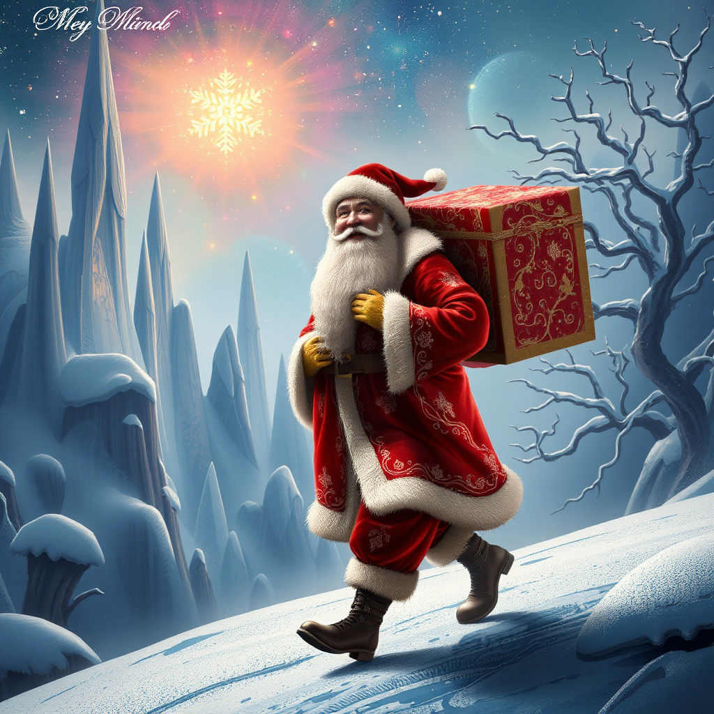 Santa Claus in Mystical Winter Landscape