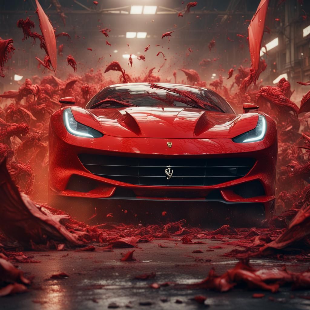 Monster Destroys Ferrari: Detailed Matte Painting