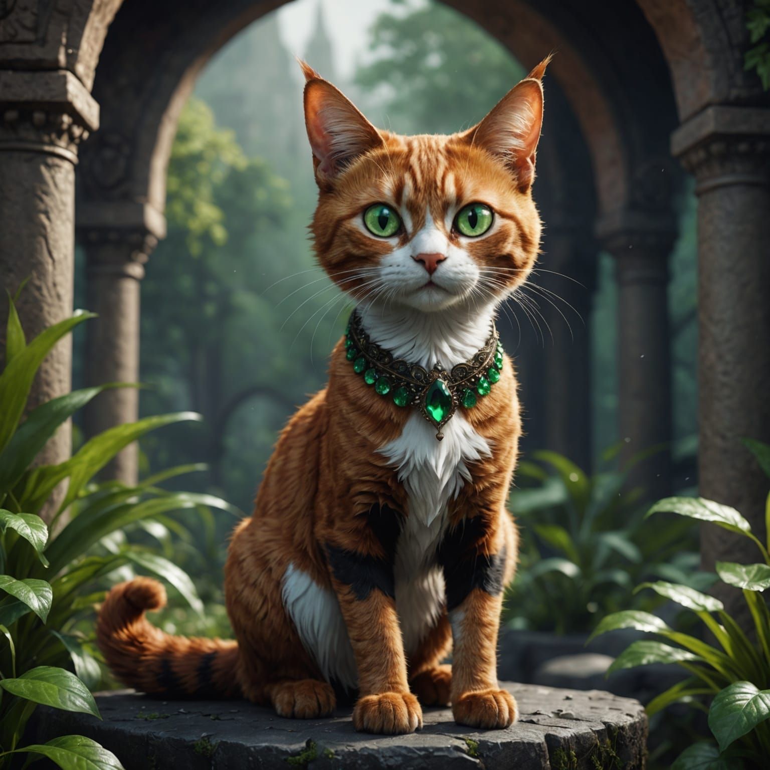 Sleek Ginger She-Cat with Emerald Eyes: Digital Painting