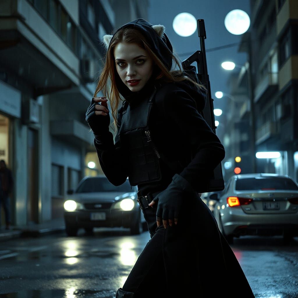 Snow Leopard Vampire Soldier in Rio Favela