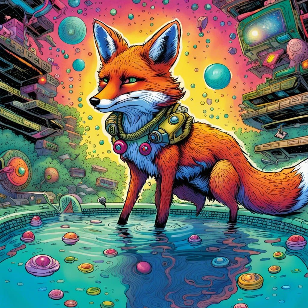 Psychedelic Fox in Sci-Fi Comic Art