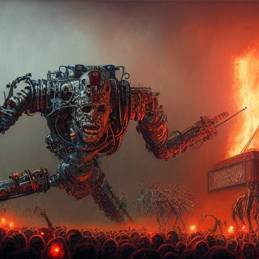 Heavy Metal Robot Zombie Concert in Dark Fantasy Style