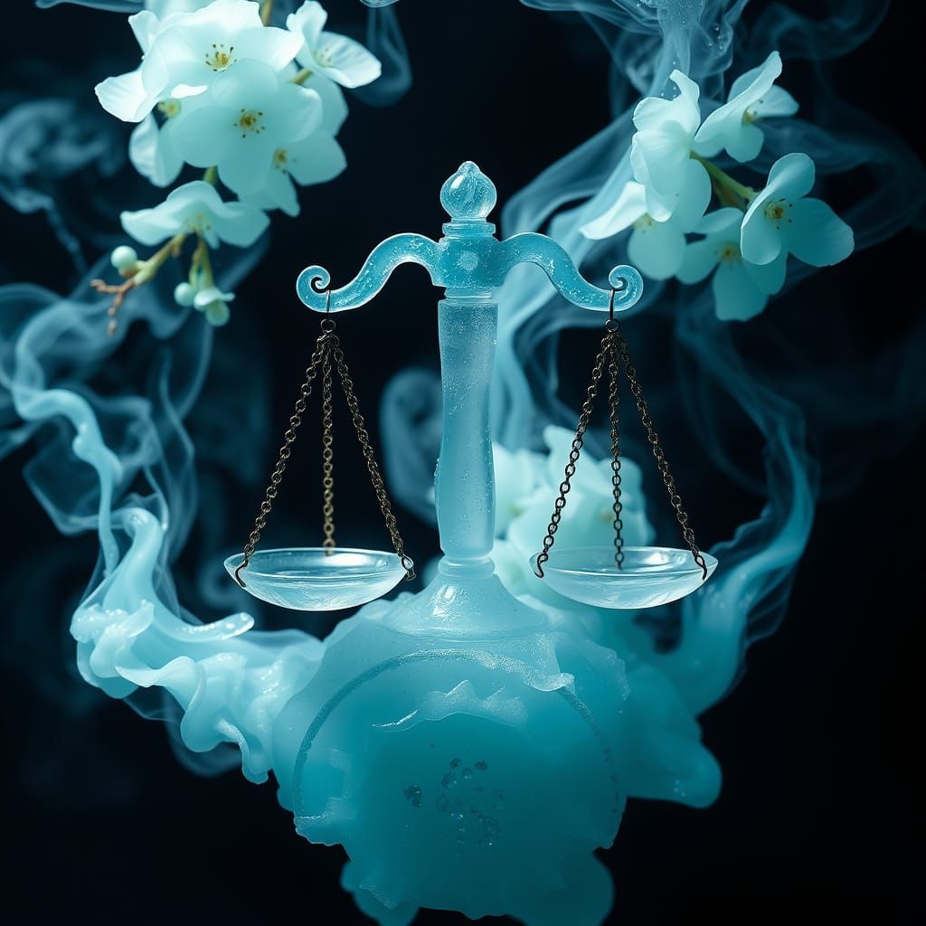 Pastel Blue Granite Libra Scales with Wisteria and Water Jel...