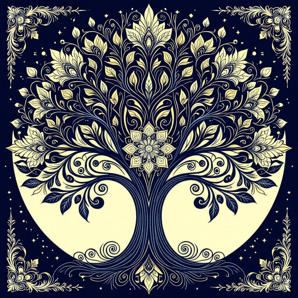 Ornate Mandala Tree: Sacred Geometry and Nature