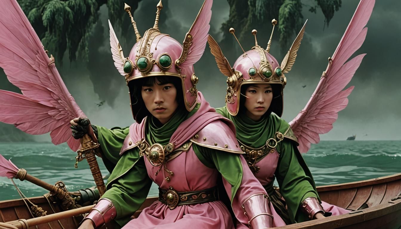 a close up of a person in a boat, igla movie shot, wearing w...