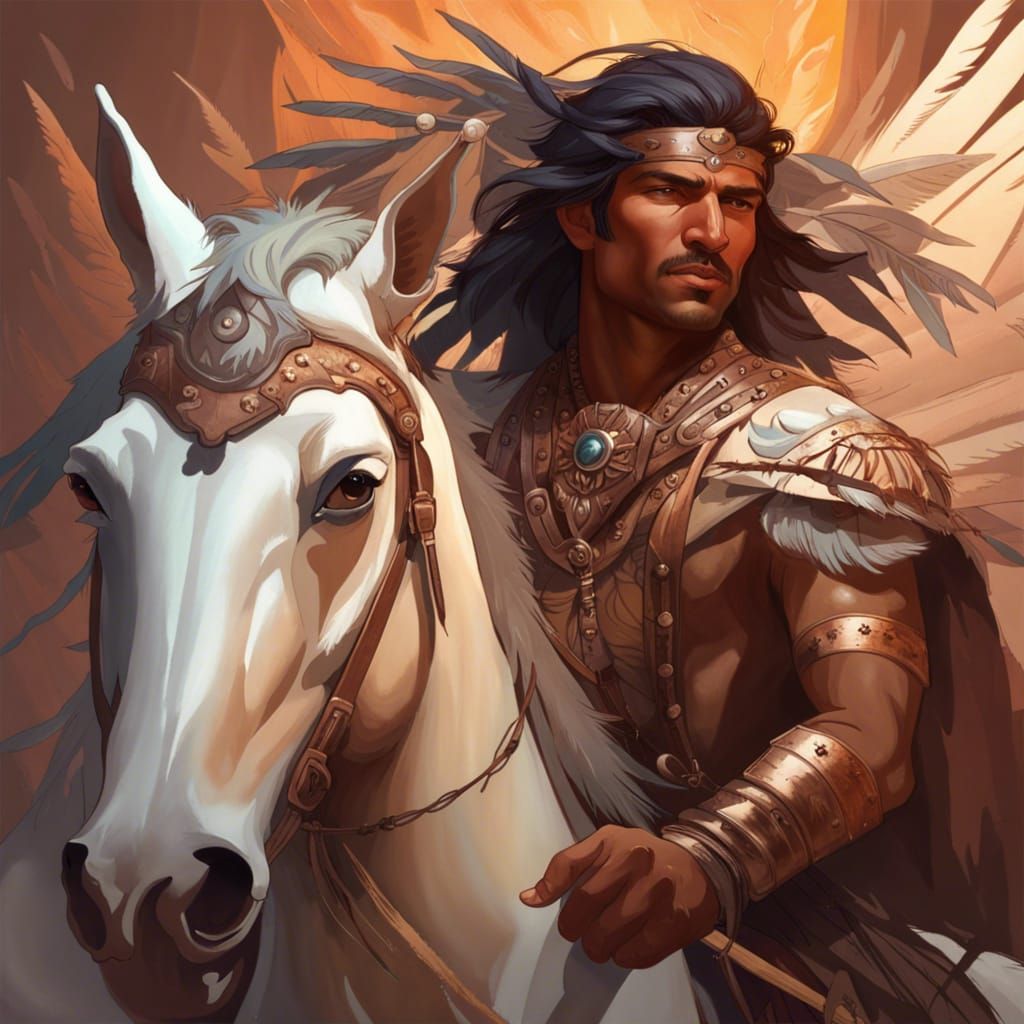 Indian Man on Horse: Detailed Digital Art