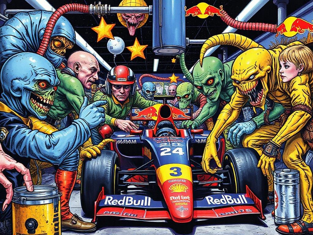 Formula One Pitstop in Underground Comic Style