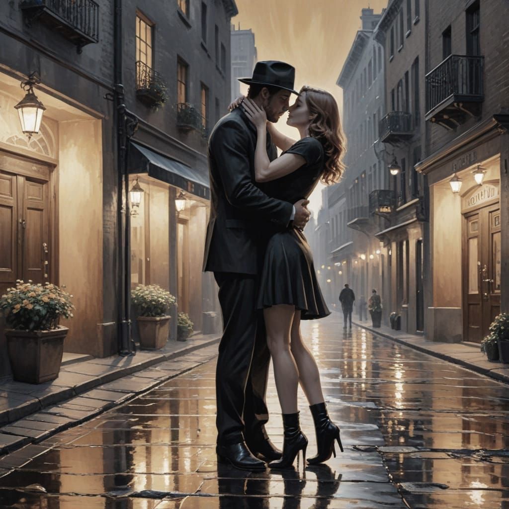 Romantic Couple in Black and White Film Noir Style