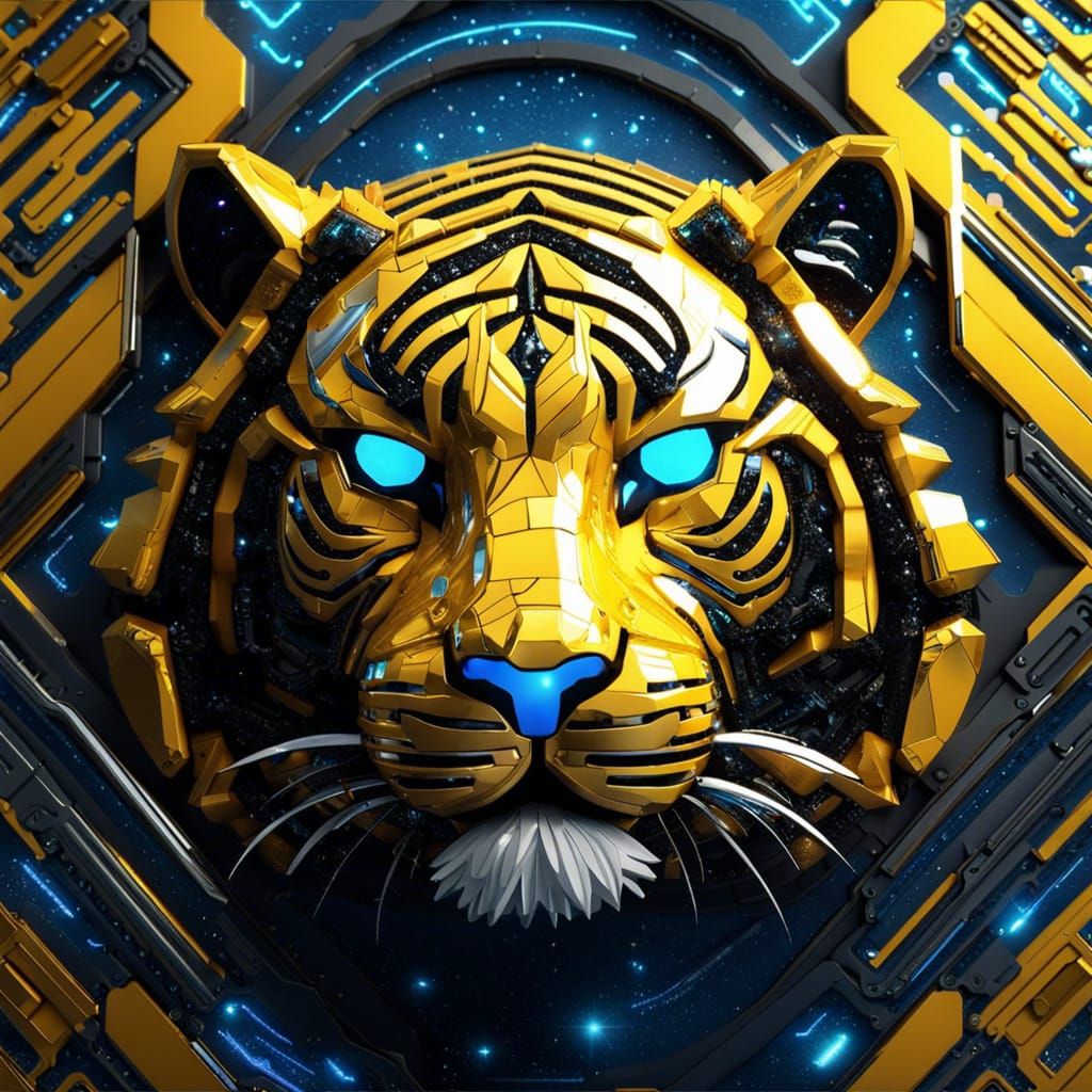 Futuristic Metallic Tiger with Glittering Details