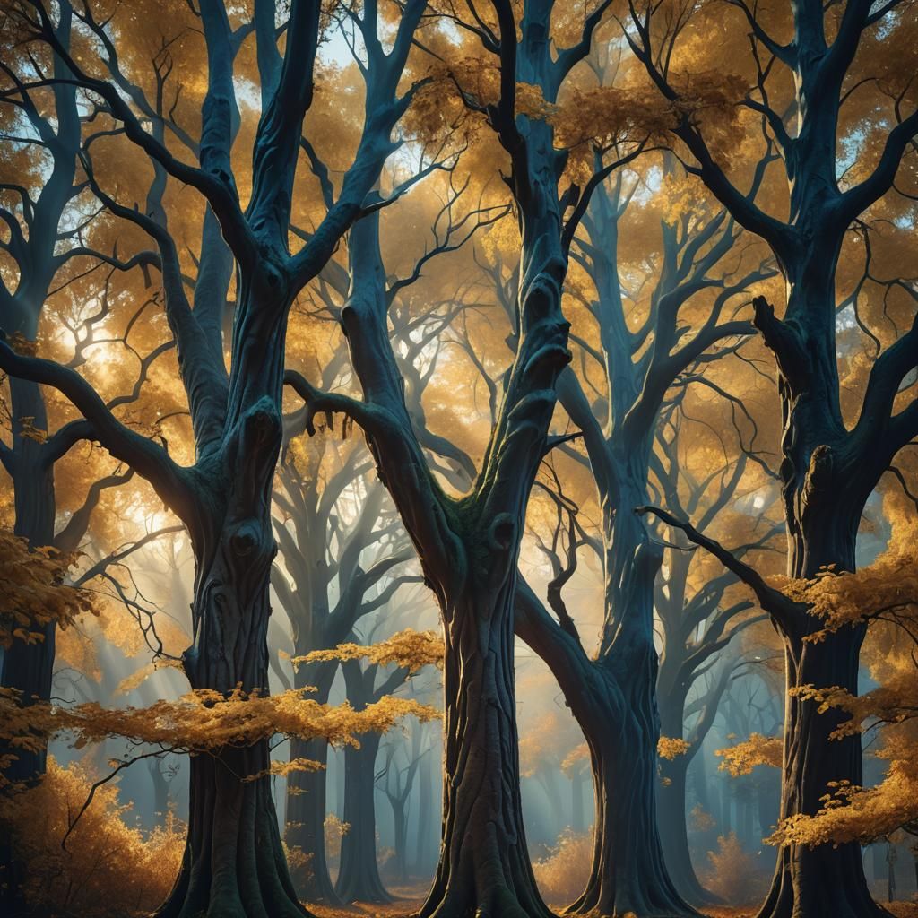 Glowing Autumn Trees in Vivid Digital Art