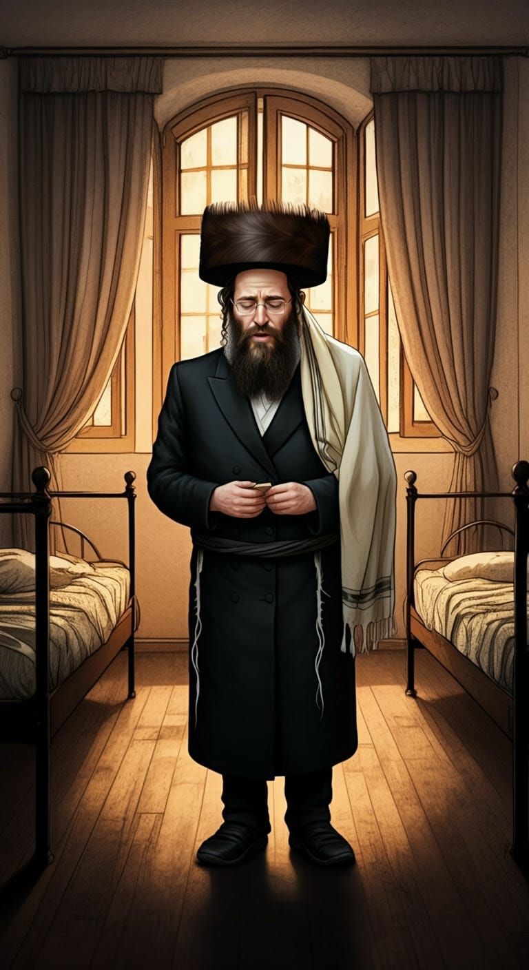 Hasidic Man Praying: Comic Style Digital Illustration